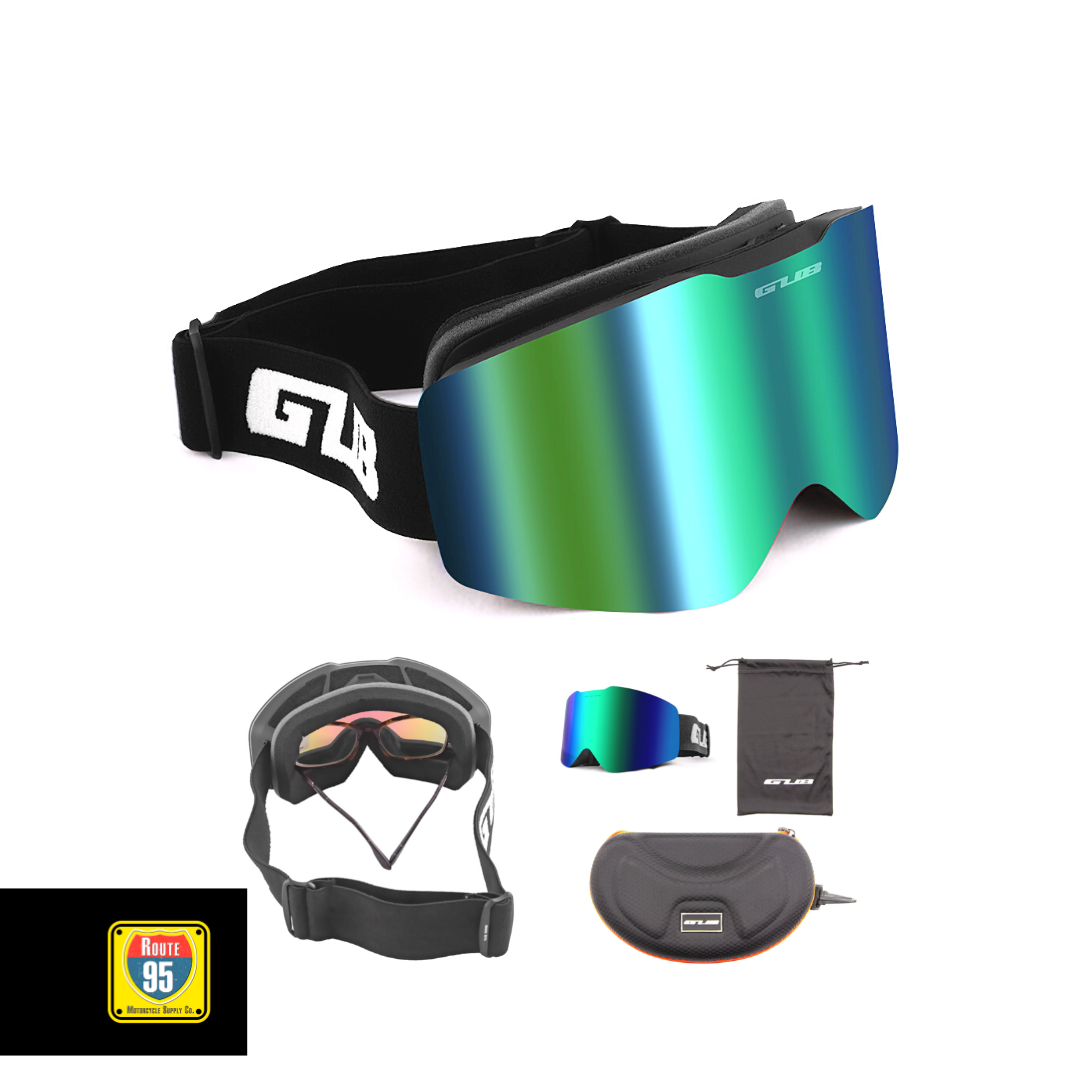 GUB Rally Pro Goggles- Matte Black-Green Lens