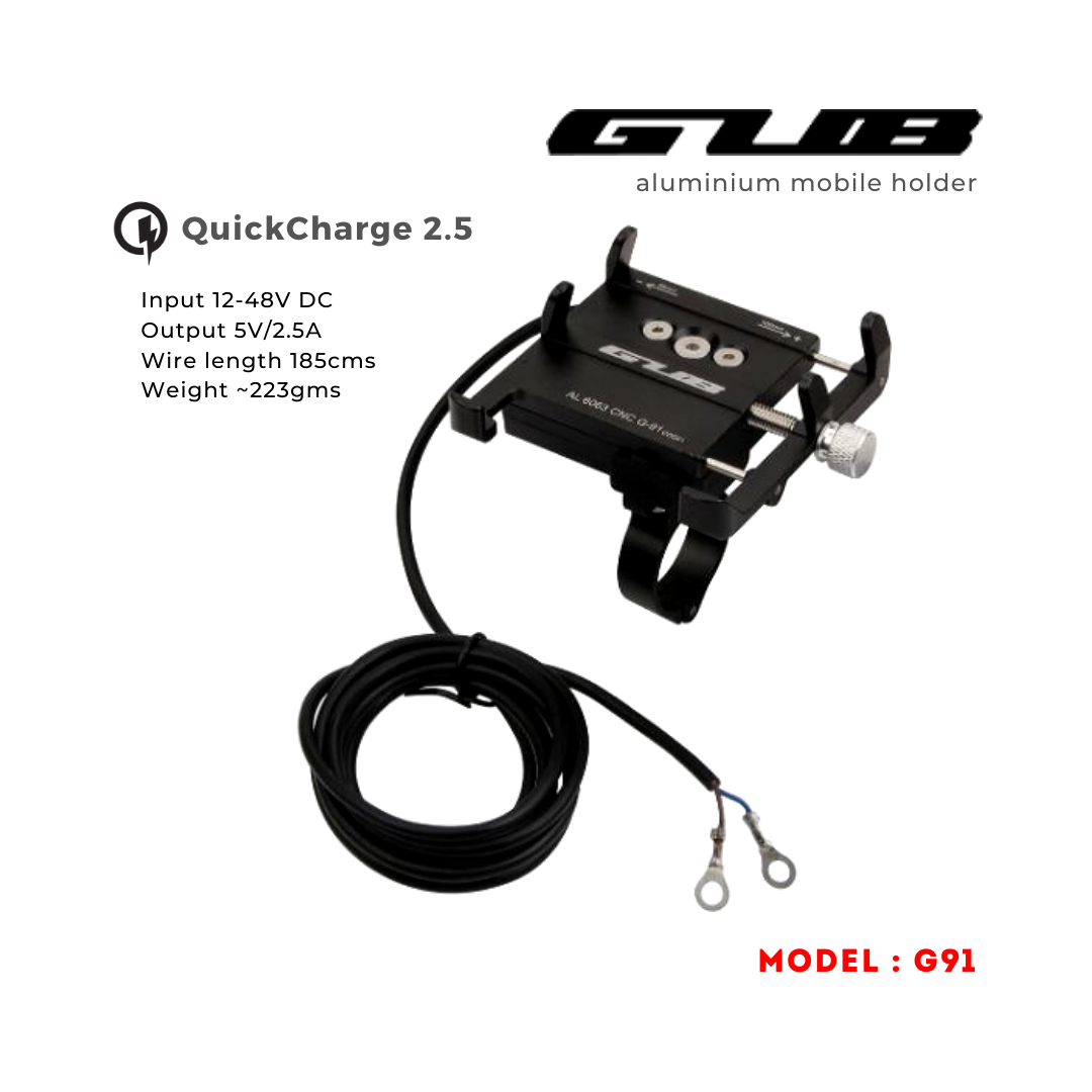 GUB G91 Aluminium Handlebar Mobile Holder with Quick Charger 2.5A