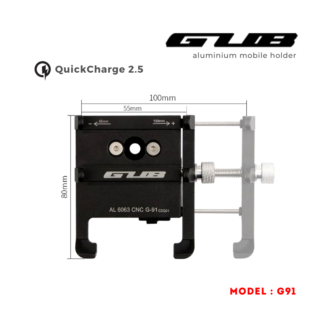 GUB G91 Aluminium Handlebar Mobile Holder with Quick Charger 2.5A