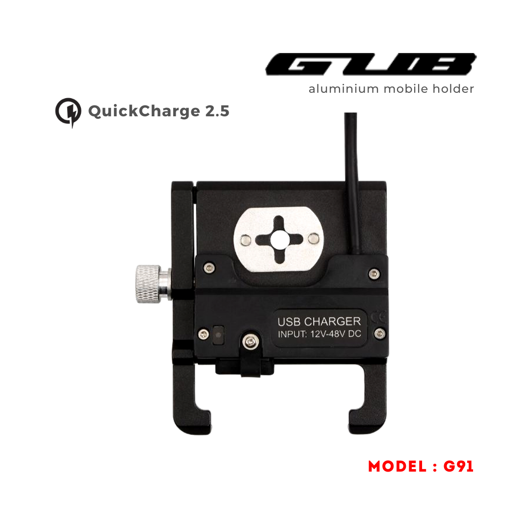 GUB G91 Aluminium Handlebar Mobile Holder with Quick Charger 2.5A