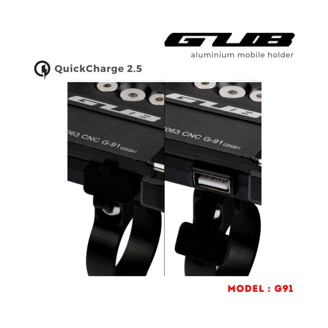 GUB G91 Aluminium Handlebar Mobile Holder with Quick Charger 2.5A