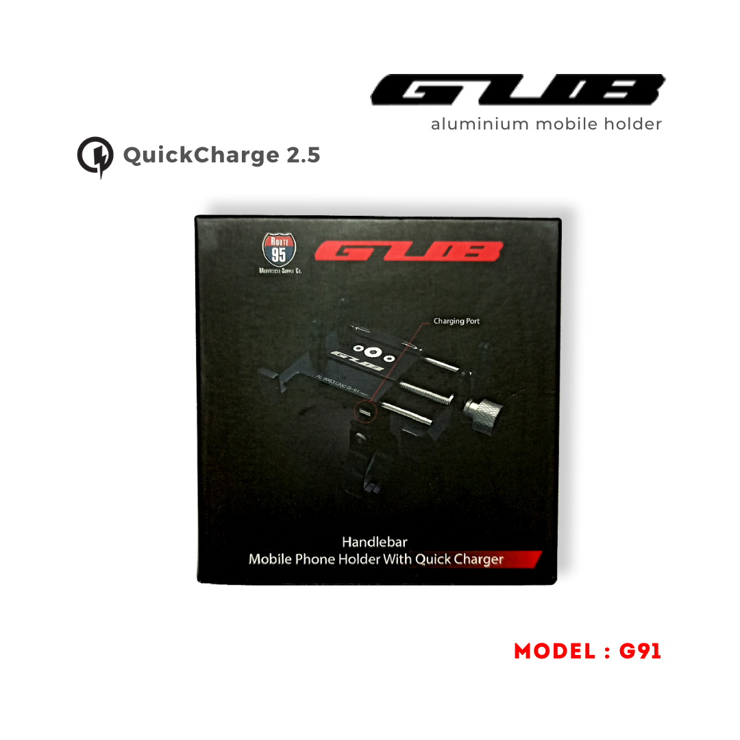 GUB G91 Aluminium Handlebar Mobile Holder with Quick Charger 2.5A