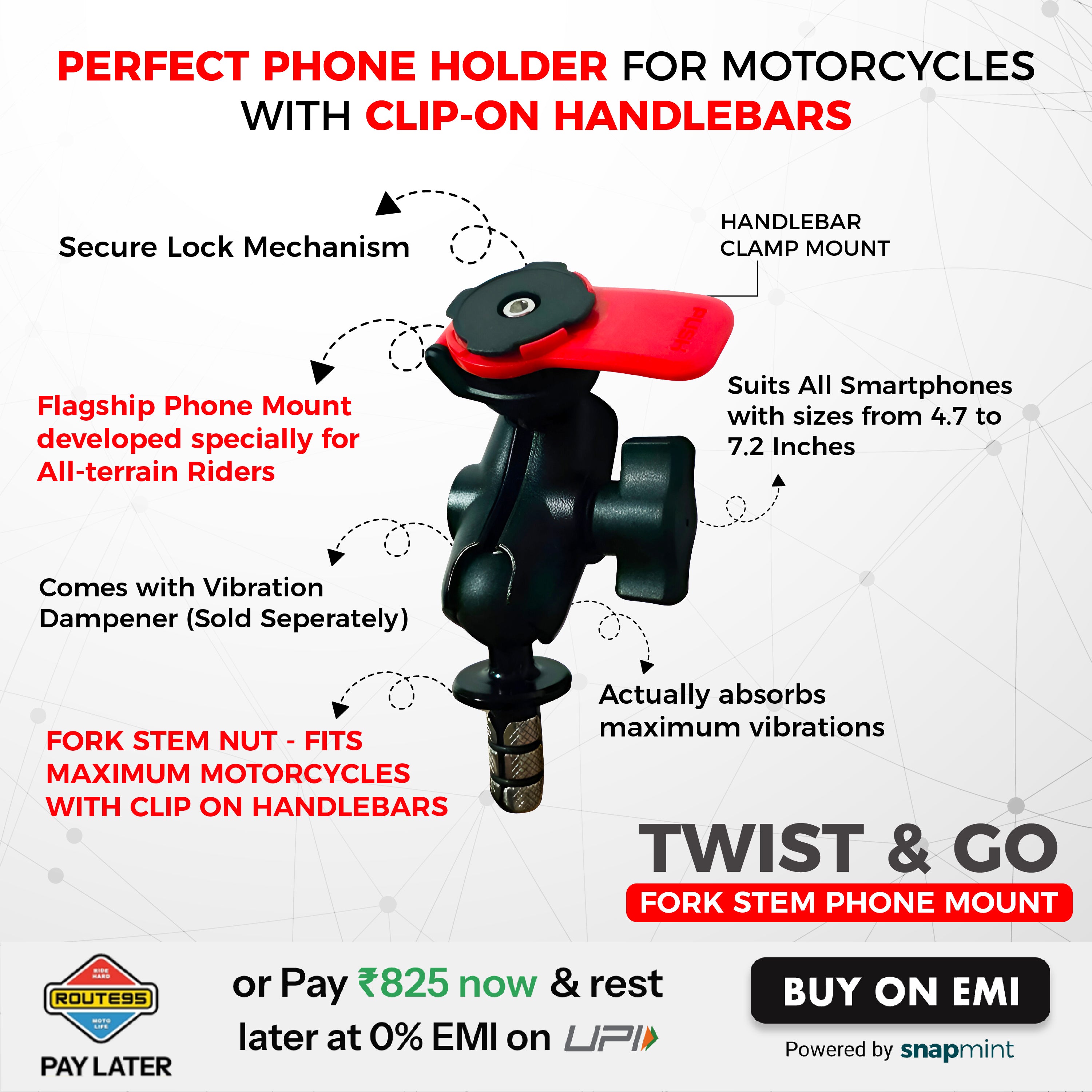 Twist n Go Phone Holder with Fork Stem Mount