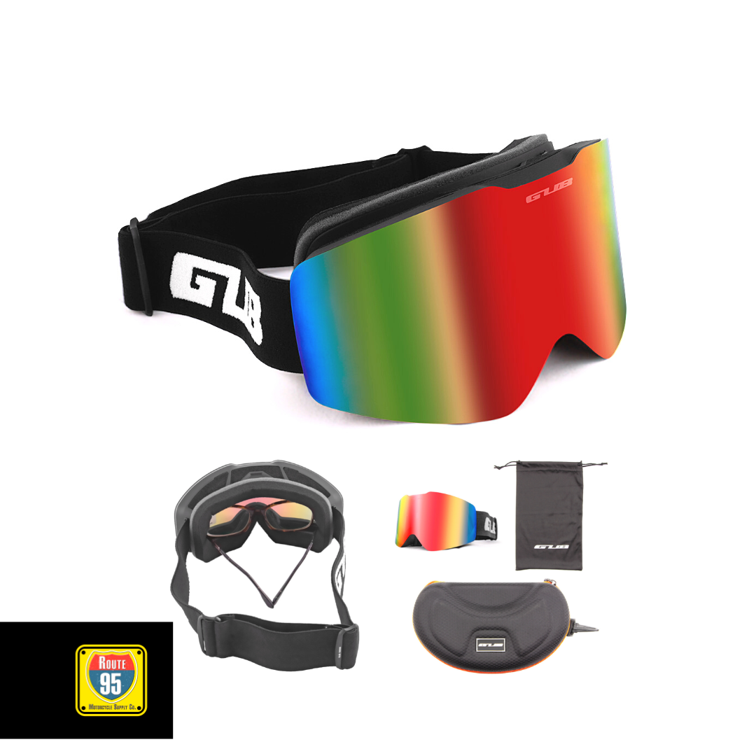 GUB Rally Pro Goggles- Matte Black-Red Lens