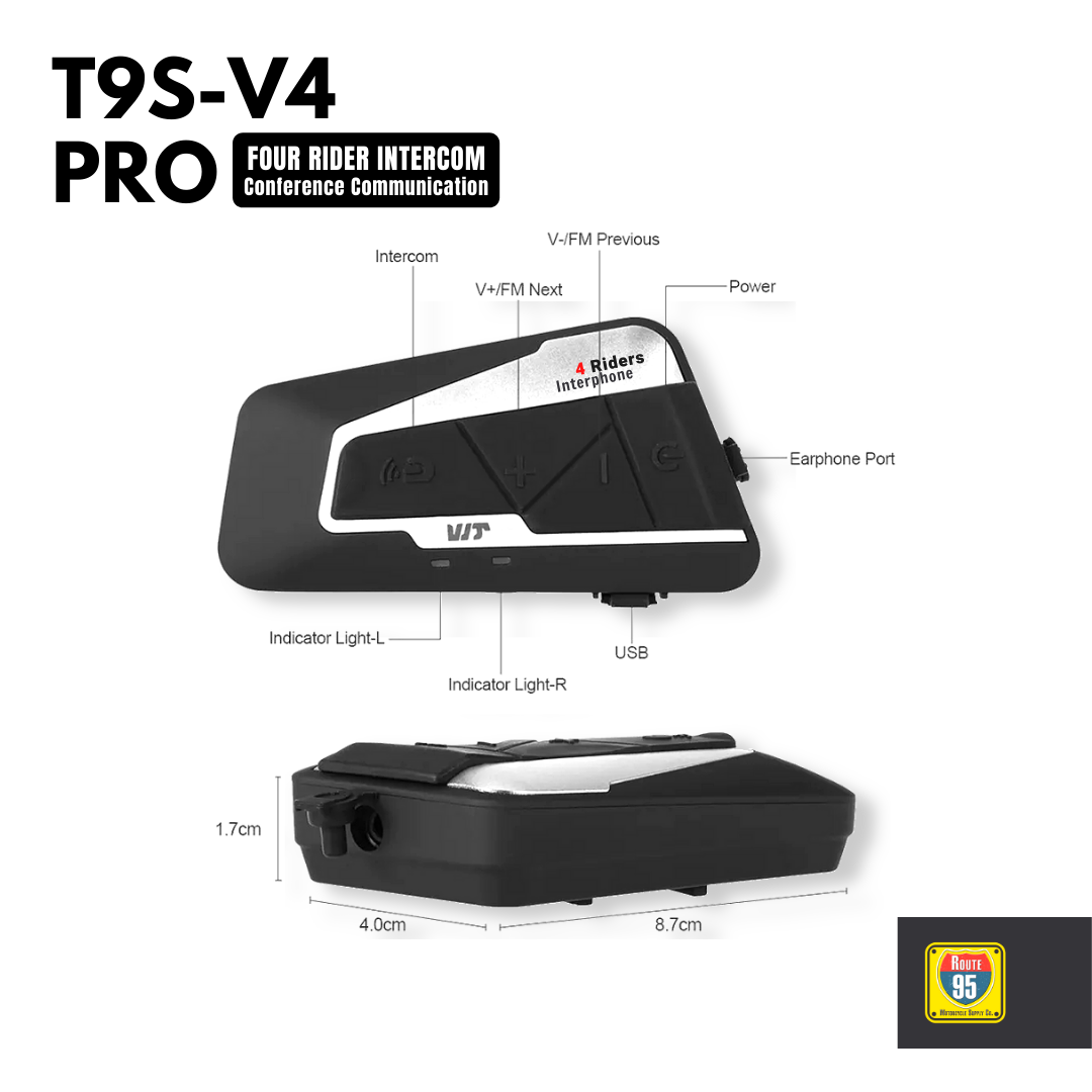 Route95 T9S-V4 Pro Universal Intercom For Helmet1