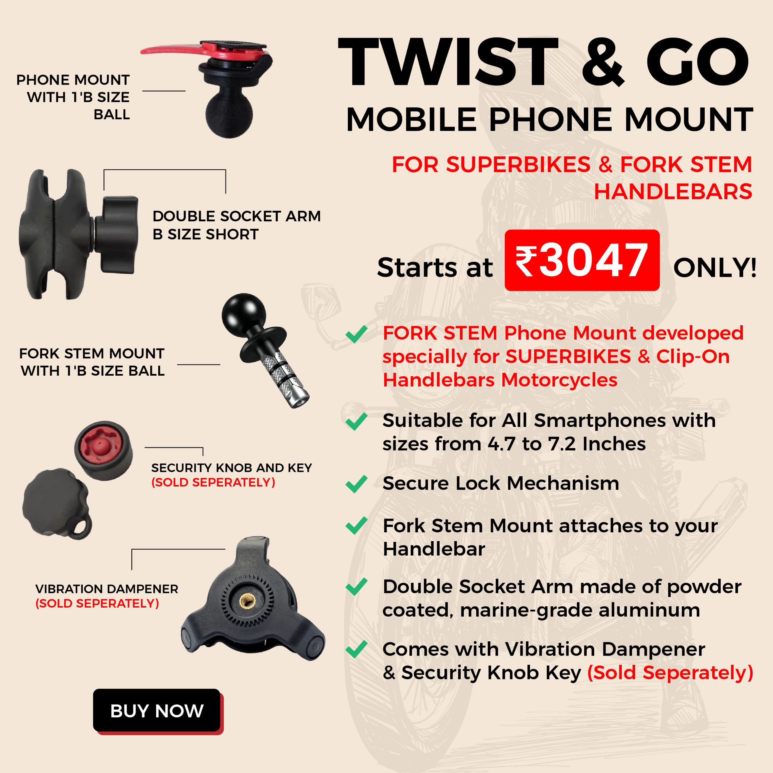 Twist n Go Phone Holder with Fork Stem Mount